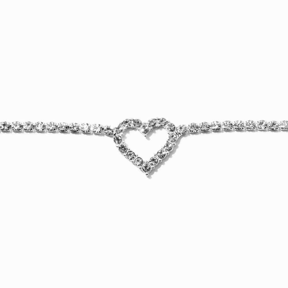 Claire’s Choker Necklace Silver-tone Faux Rhinestone Heart Pendant